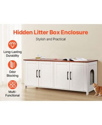 47.2" Hidden Litter Box Cabinet with 4 Doors & 2 Entries - Multi-Cat Wooden Washroom Furniture