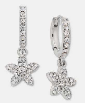 Crystal Flower Charm Huggie Hoop Earrings