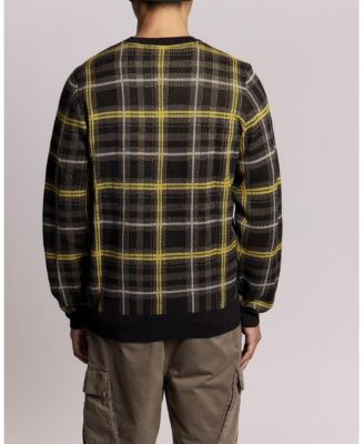 Men's Ribbed Jacquard Tartan Crew Neck