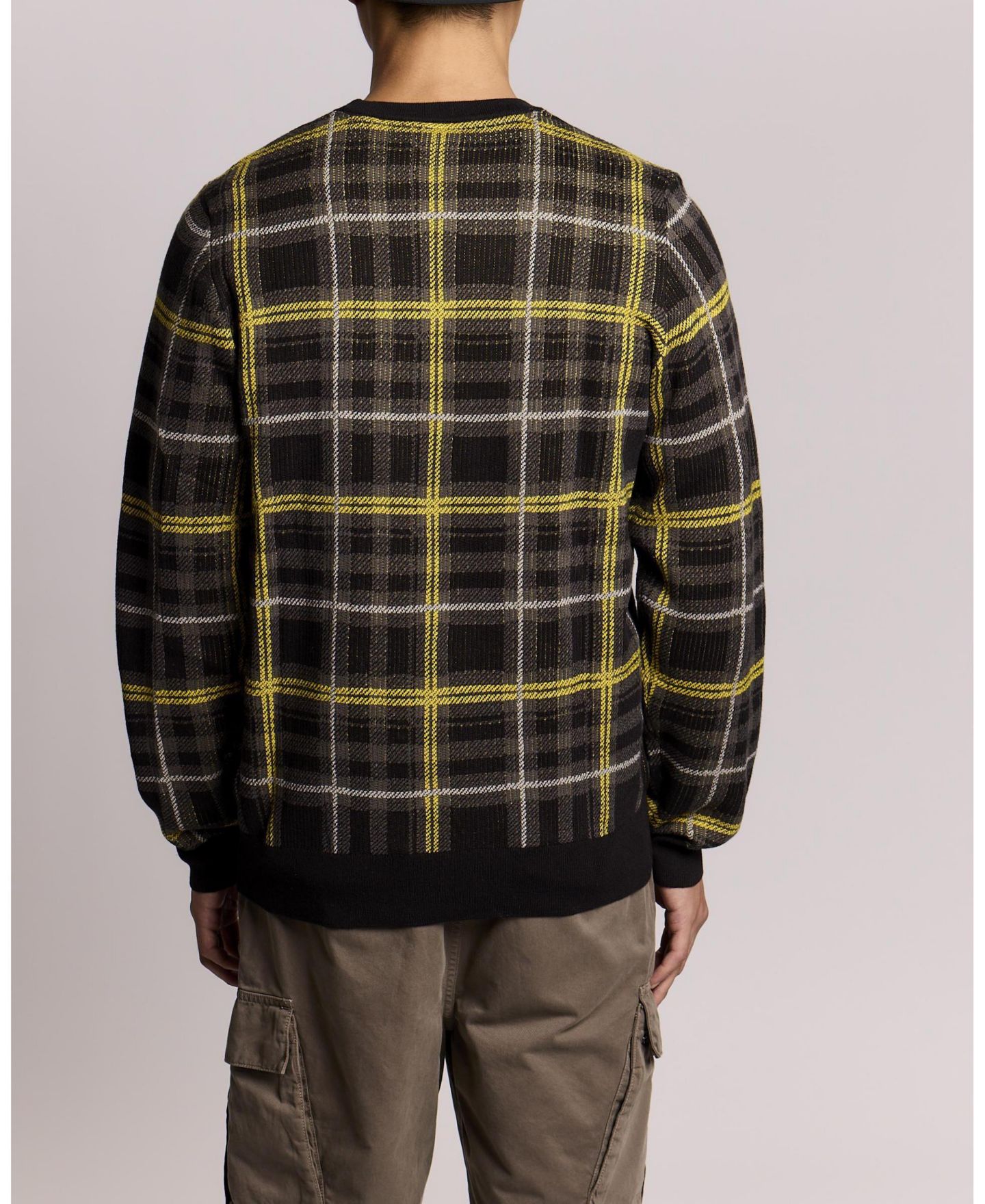 Мужской джемпер Lyle & Scott в рубчик с жаккардом в шотландскую клетку, круглый вырез, цвет: Угольно-чёрный — фото 4