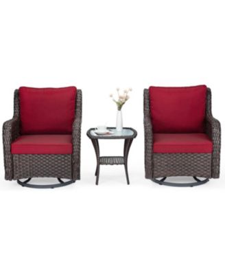 3-Piece Outdoor Wicker Patio Bistro Set - Rocking Chairs, with Glass Side Table, Outdoor Rattan Swivel Chair Set, for Backyard, Porch, Deck