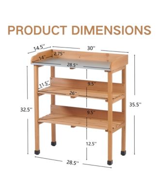 3 Layers Outdoor Work Bench w/Hook, Metal Tabletop, Solid Wood Workstation