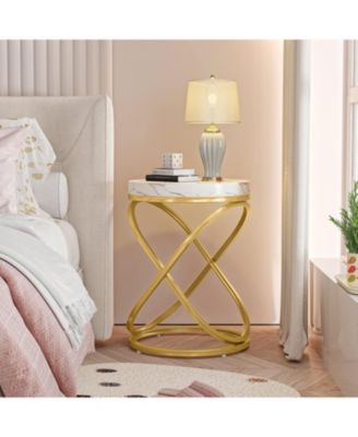 End Tables Living Room Set of 2, Round Nightstands Sofa Side Table with Double X-Shaped Design for Bedroom