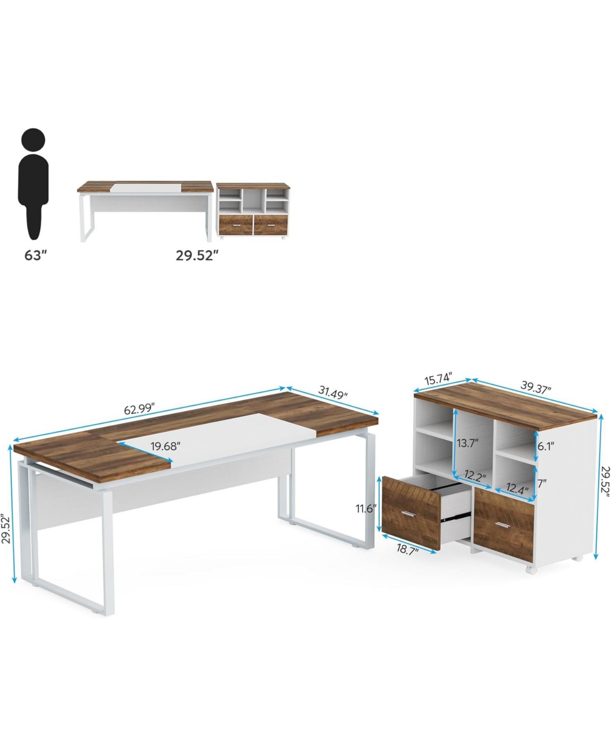 Tribesigns L-Shaped Desk with Drawers, 63" Office Desk with File Cabinet