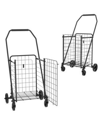 Folding Shopping Cart, Grocery Cart with 360° Swivel Wheels, Open Door for Groceries and Laundry