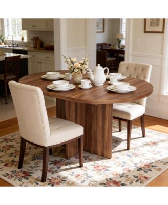 43.3''-59'' Extendable Round Dining Table for 4-8,Kitchen Oval Dining Table with Removable Leaves