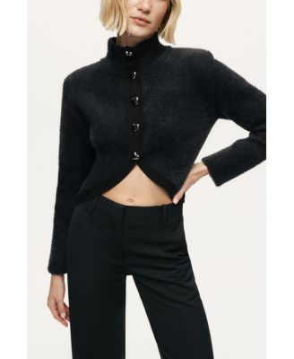 Women's Heart-Button Cutaway Mock-Neck Cardigan