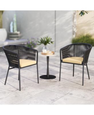 Patio Dining Chair Set of 4 w/Backrest Armrests Washable Cushions Metal Frame