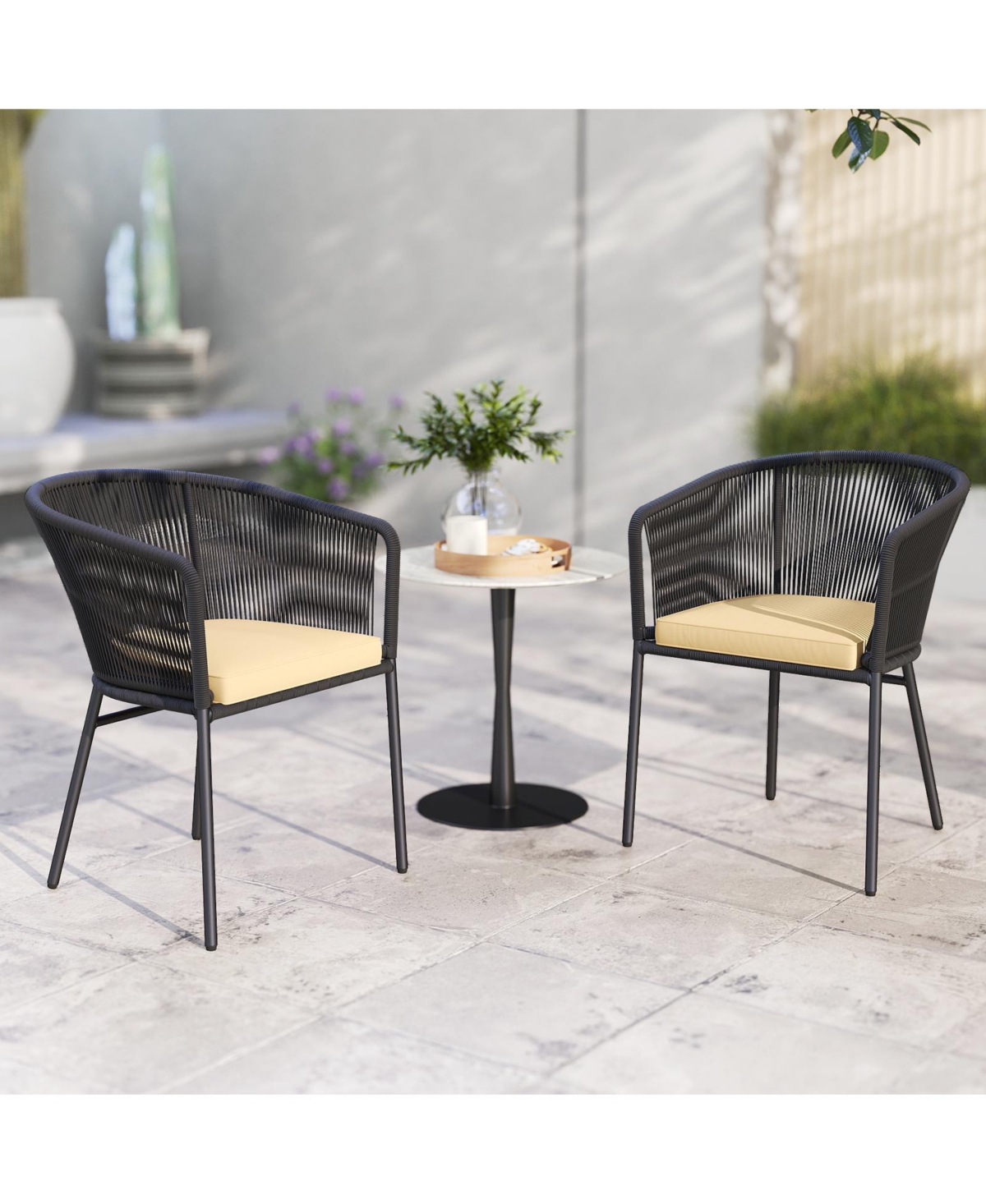 Gymax Patio Dining Chair Set of 4 w/Backrest Armrests Washable Cushions Metal Frame