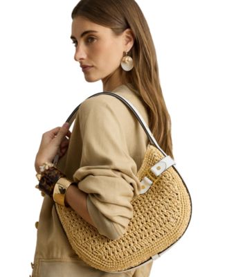 Crocheted Straw Medium Tasha Shoulder Bag