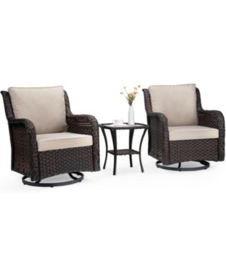 3-Piece Outdoor Wicker Patio Bistro Set - Rocking Chairs, with Glass Side Table, Outdoor Rattan Swivel Chair Set, for Backyard, Porch, Deck