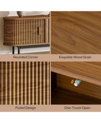 70" TV Stand for TVs up to 80", Wood TV Console with Metal Legs & Sliding Doors, Entertainment Center, Walnut