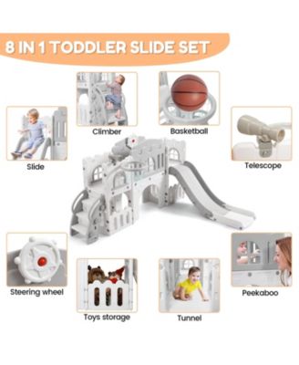 8-In-1 Indoor Playground With Slide:Slide Playset, Includes Slide, Basketball Hoop, Climber