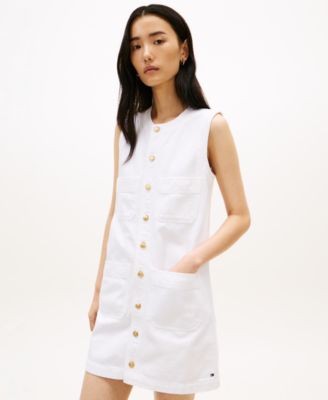 Women's Color Denim Sleeveless Crewneck Mini Dress