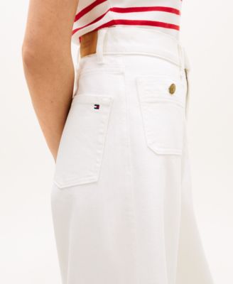 Women's White Wide-Leg Patch Jeans