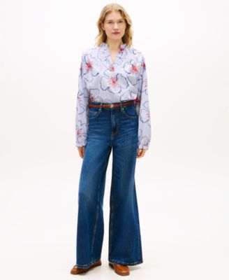 Women's Relaxed V-Neck Poplin Top