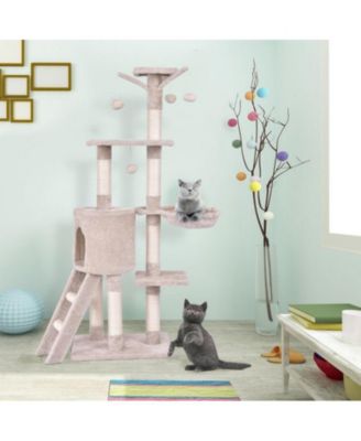 56" Cat Play Tree with Condo, Scratching Posts & Ladder