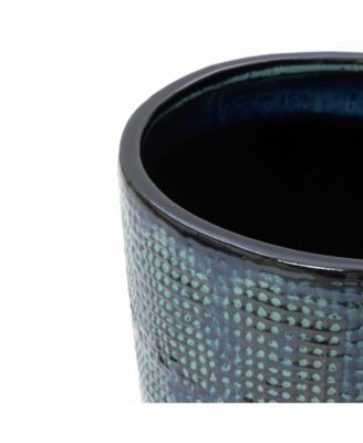 Ocean Grid Textured Ceramic Planter, 17" Tall, Decorative Pot with Raised Pattern