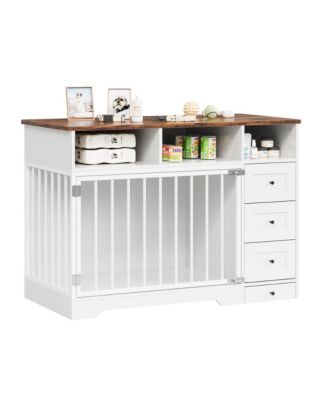 47.8 Inch Dog Crate Furniture Kennel with Doors Wooden Pet House with Drawers and Storage Cabinet