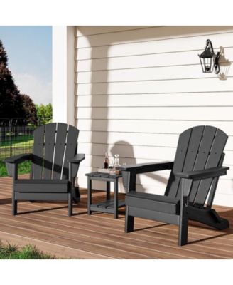 Set of 2 Folding Adirondack Chairs with Side Table, HDPE Outdoor Chairs with Wood Texture, Weather Resistant