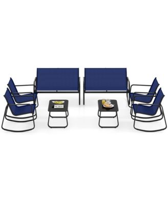 Set Of 8 Outdoor Patio Rocking Set 4 Rocking Chairs & Loveseat w/ Glass-Top Table