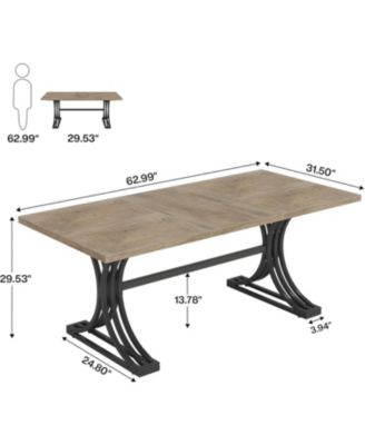 63-Inch Rectangular Dining Table for 4 to 6, Modern Kitchen Tables with Stylish Metal Trestle Legs