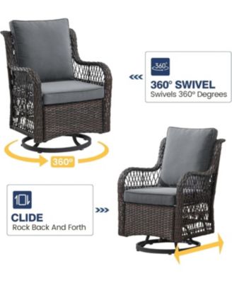 3-Piece Outdoor Patio Bistro Set - PE Wicker 360° Swivel Glider Chairs with Thick Cushions and Tempered Glass Table