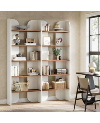 5-Tier Farmhouse Bookshelf, 70.87-Inch Tall Double Wide Bookcase