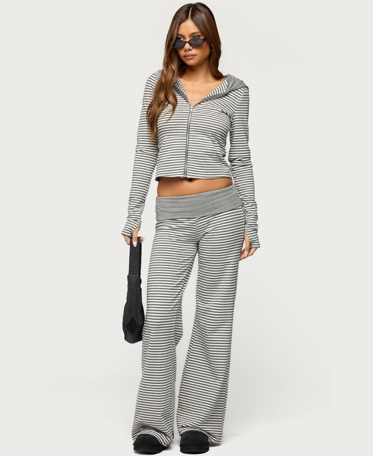 Edikted Womens Meggy Striped Fold Over Pants