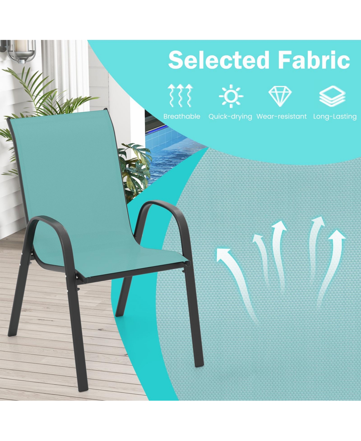 Gymax Set of 4 Patio Dining Chairs Stackable Armrest Space Saving Garden