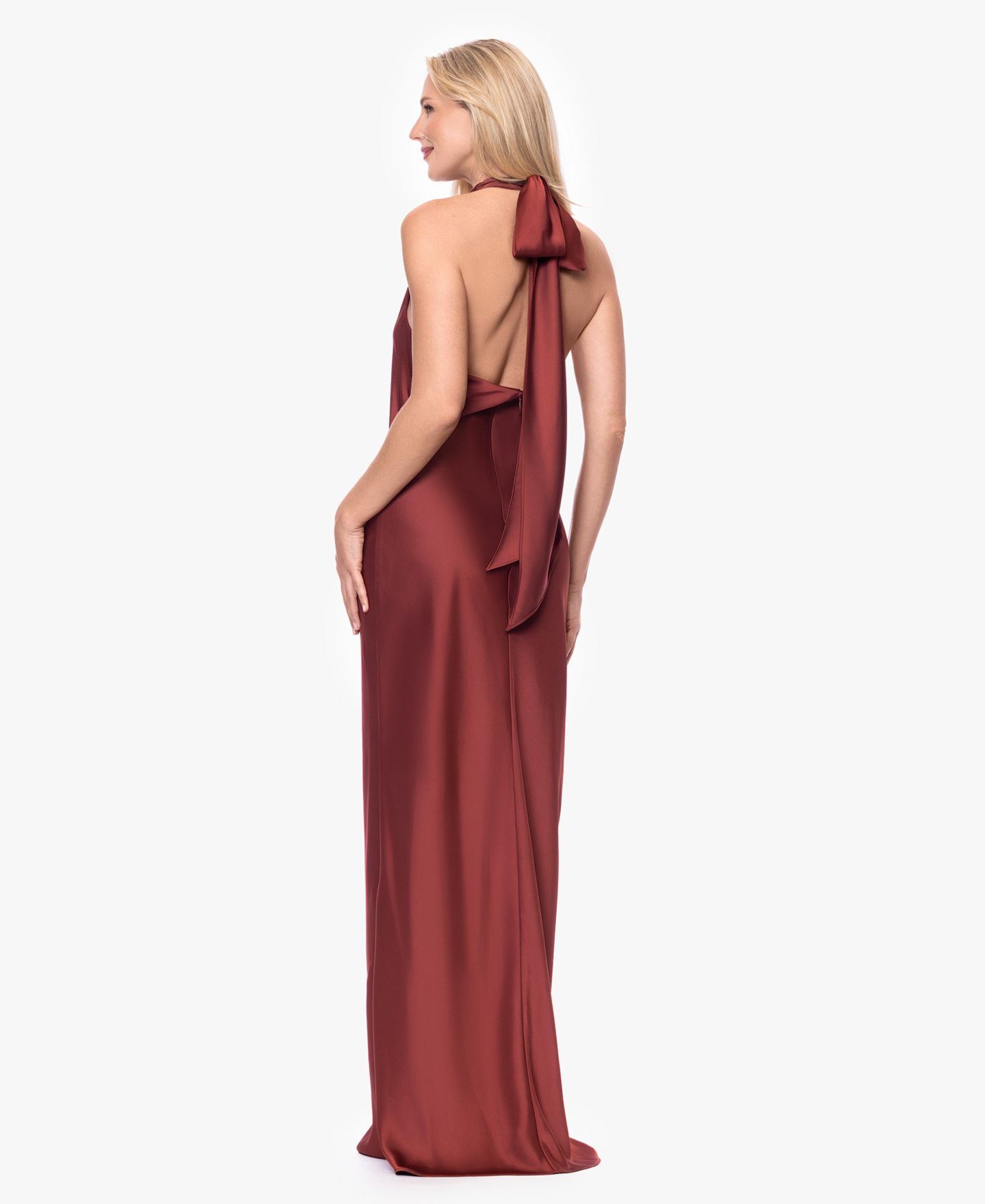 Женское платье Betsy & Adam Cowl Neck Halter Gown, цвет: Nutmeg — фото 5