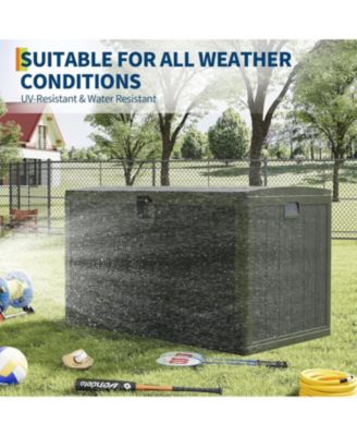 130-Gallon Resin Deck Box, Lockable All-Weather Outdoor Storage for Patio, Garden & Pool Accessories, Faux Wood