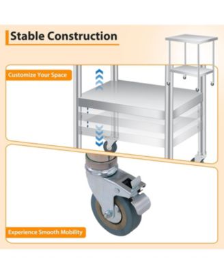 24" x 24" Stainless Steel Work Table with Adjustable Lower Shelf, 201 Grade Commercial Kitchen Prep Table & Utility Table