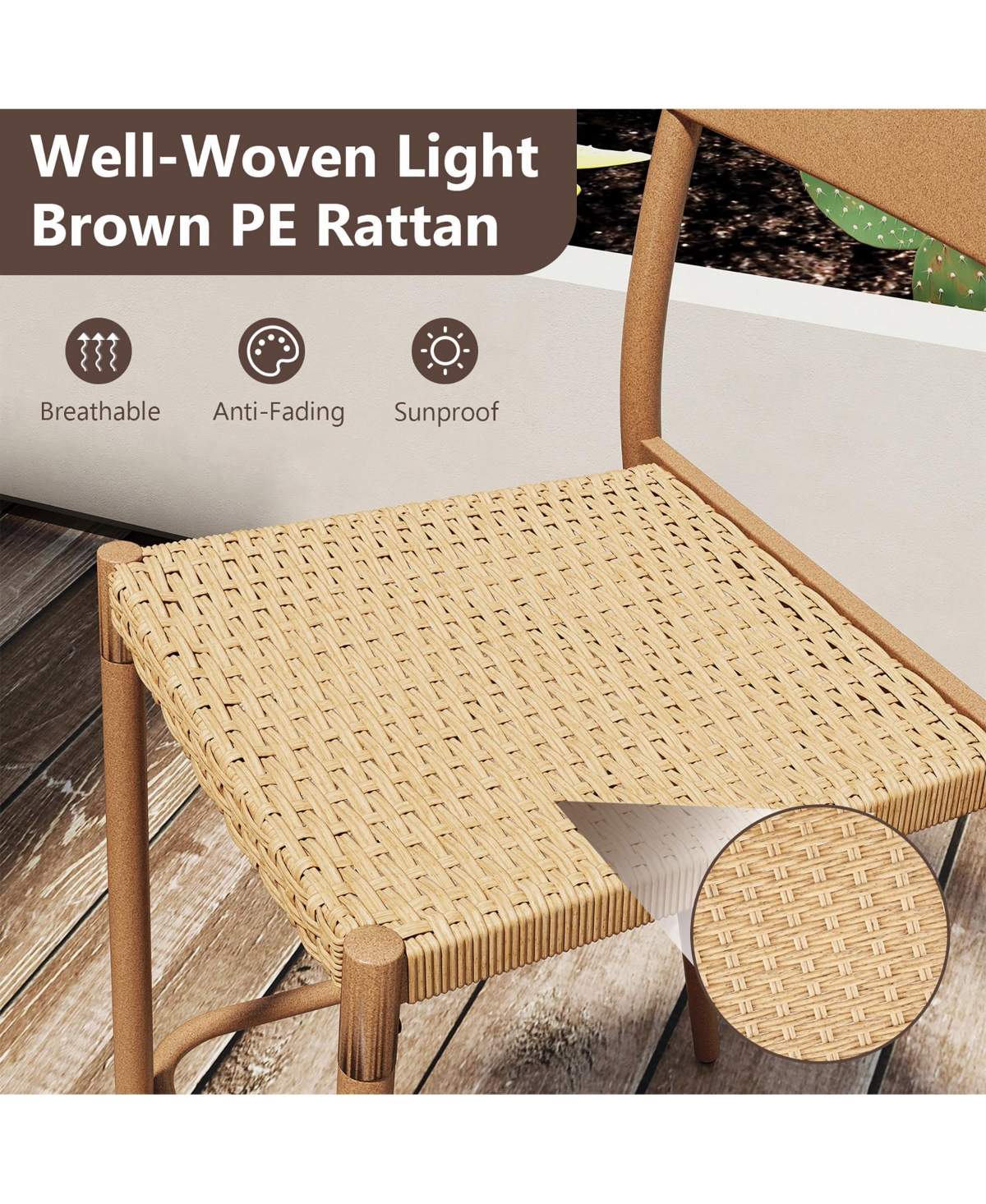 Gymax 2PCS Patio Barstools Outdoor Bar Height Chairs w/ Rattan Seat & Metal Backrest