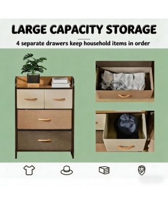4-Drawer Dresser, Fabric Chest of Drawers, 3-Tier Storage Organizer with Foldable Drawers and Open Shelves for Bedroom and Living Room