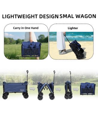 Convertible Folding 4-Wheel Wagon Cart - Heavy Duty Trolley with Bench Seat and Dog Leash, 360 lbs Capacity for Camping, Shopping