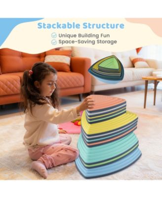 6-Piece Steppingstones for Kids, Non-Slip Balance Stones with Storage Bag