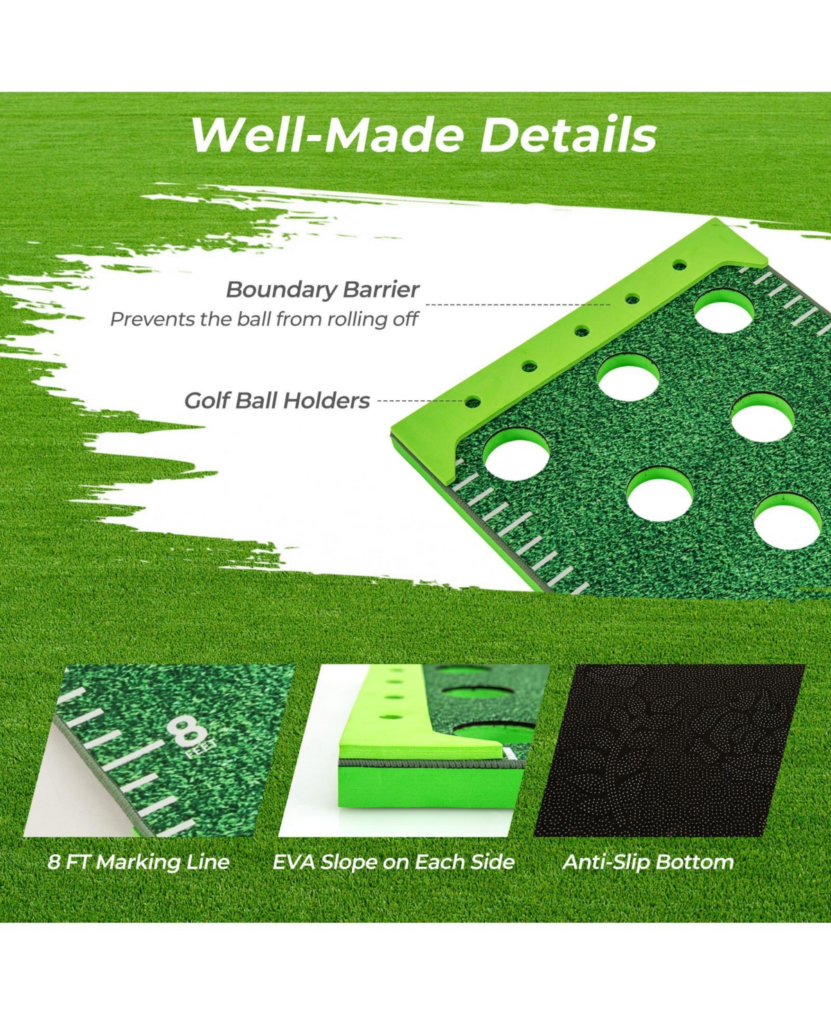 Mecale 11 ft Putting Green Mat with 2 Adjustable Putters & 6 Balls