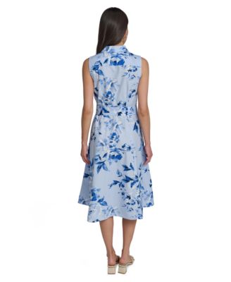 Women's Floral Sleeveless Collared Midi Shirtdress