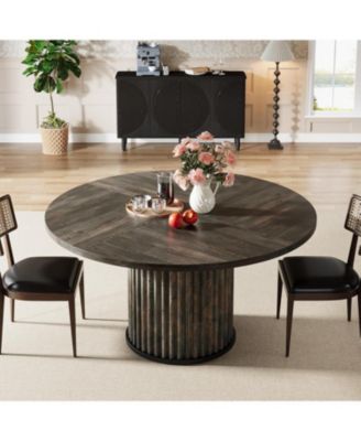 47.24-Inch Round Dining Table for 4-6 People, Modern Fluted MDF + Metal Base Kitchen Table