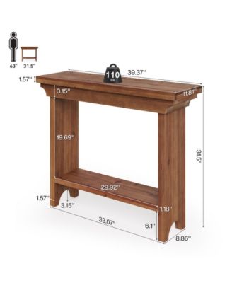 Solid Wood Console Table, 39.4" Entryway Table with Lower Shelf
