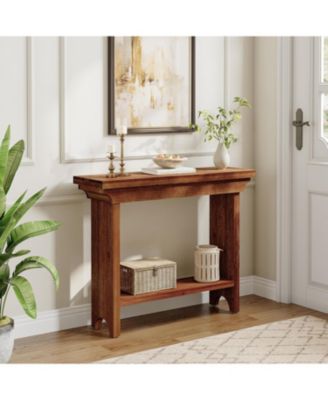 Solid Wood Console Table, 39.4" Entryway Table with Lower Shelf