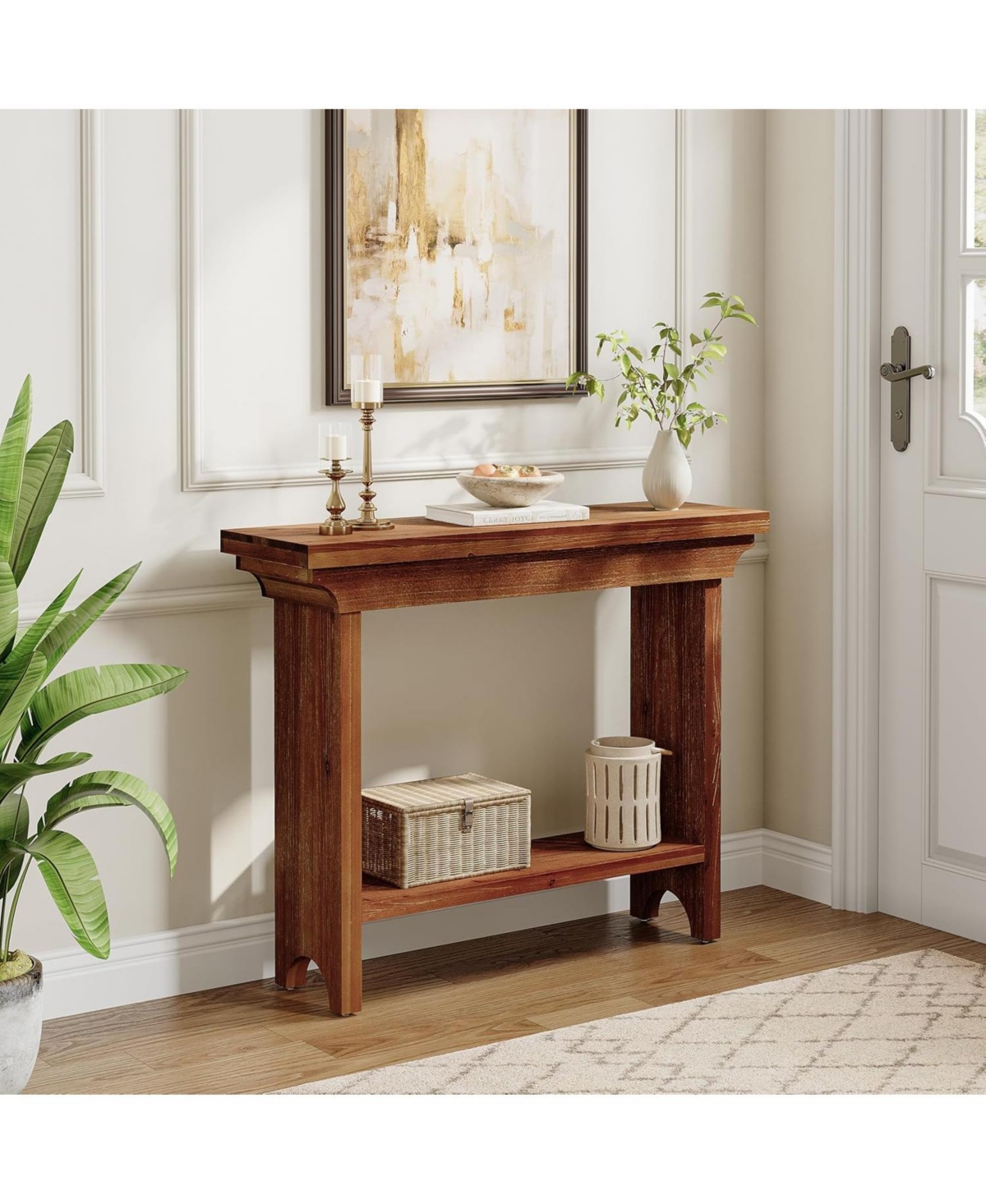 Tribesigns Solid Wood Console Table, 39.4" Entryway Table with Lower Shelf