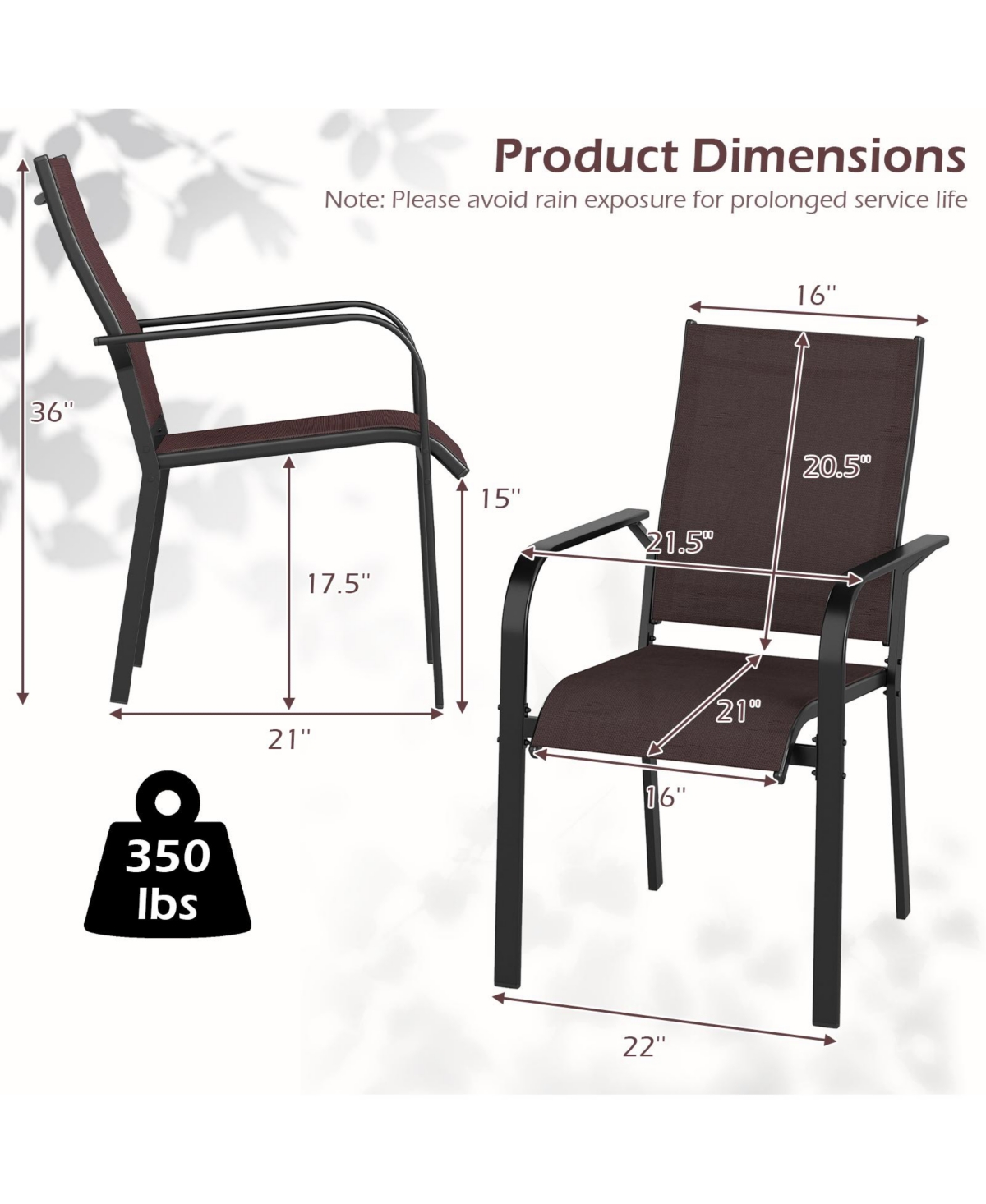 Gymax Patio Dining Chairs Set of Stackable Outdoor Armchairs w/Metal FrameBackrest