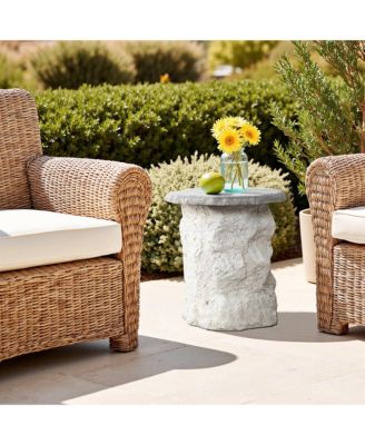  Outdoor Side Table, 18.7" MgO Patio Accent with Textured Base & Smooth Round Top