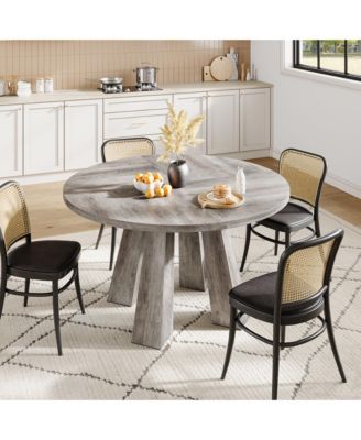 Round Dining Table for 4-6 People, 47 Inches Dining Room Table with Wooden Pedestal Base