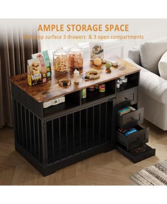 47.8 Inch Dog Crate Furniture Kennel with Doors Wooden Pet House with Drawers and Storage Cabinet