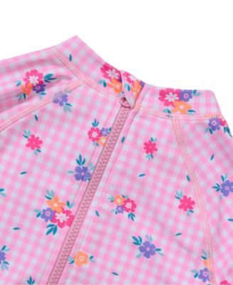 Girls Chlorine Resistant Long Sleeve Ruffle One Piece Swimsuit