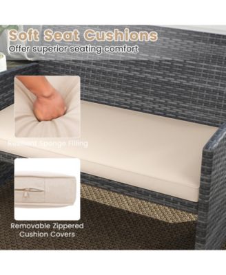 8PCS Patio Outdoor Conversation Set w/Seat Cushions & Tempered Glass Tabletop