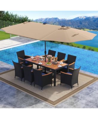 11 PCS Patio Dining Set 15ft Double-Sided Patio Umbrella (Base Included)